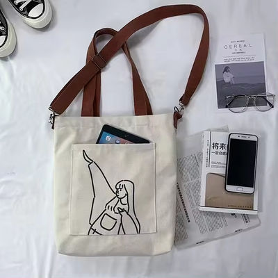 Estilo de bucle suave Impreso a medida Eco amigable Reciclado Largo lienzo de comestibles de compras de correa bolsa de bolsa