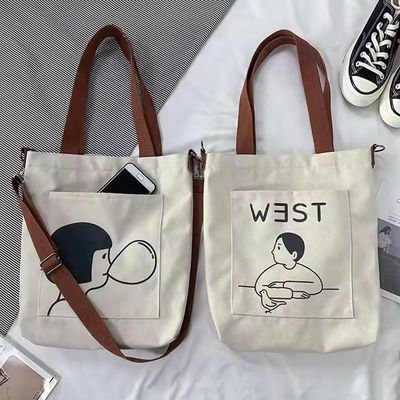 Estilo de bucle suave Impreso a medida Eco amigable Reciclado Largo lienzo de comestibles de compras de correa bolsa de bolsa
