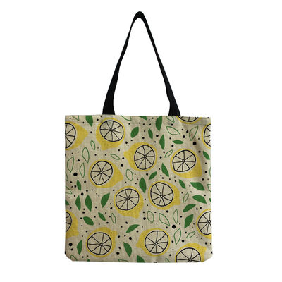 Cuadro personalizado de lienzo de moda de impresión de frutas de hombro de toque de tela reutilizable bolso de compras OEM