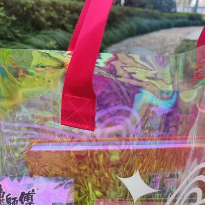 Bolso de compras transparente con gelatina láser irisante de PVC con logotipo impreso