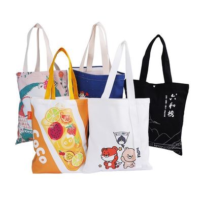 Más reciente modelo de impresión de moda personalizada hecha a mano bolsa de algodón en blanco con logotipo
