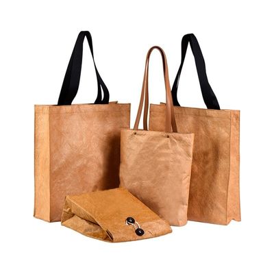 Bolso de mano unisex de papel kraft limpiable con logotipo personalizado y mango único