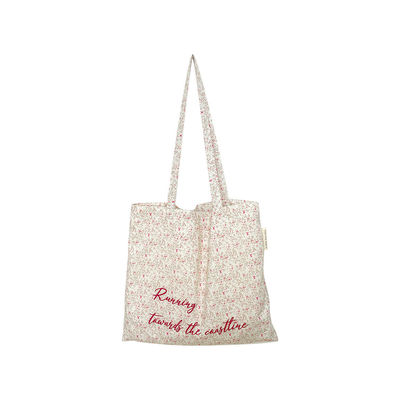Bolso de playa rosa floral personalizado de lona natural bolso de hombro para mujeres