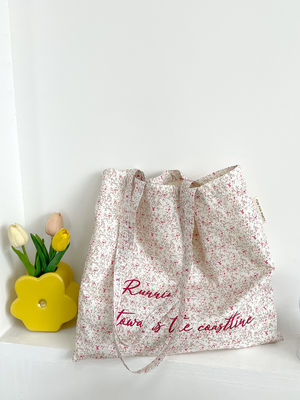 Bolso de playa rosa floral personalizado de lona natural bolso de hombro para mujeres