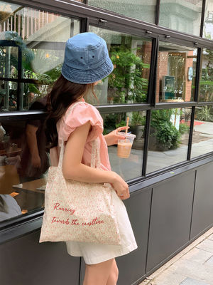Bolso de playa rosa floral personalizado de lona natural bolso de hombro para mujeres