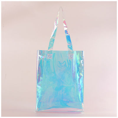 Bolsa láser de PVC personalizada de yute medio para compras holográficas transparentes de plástico reciclado