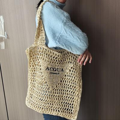 Bolsa de picnic de vacaciones de paja de alta capacidad de estilo coreano para mujeres con logotipo personalizado