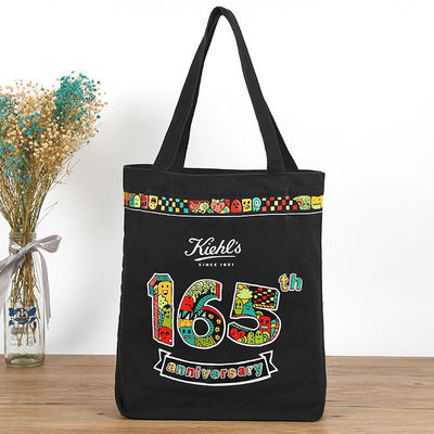 Bolso de algodón de lona de color negro ecológico con logotipo impreso personalizado