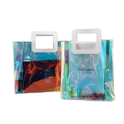 Abierto Cierre Personalizado PVC transparente Regalo Irisante Tote Bolso cosmético para el aspecto de moda