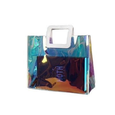 Abierto Cierre Personalizado PVC transparente Regalo Irisante Tote Bolso cosmético para el aspecto de moda