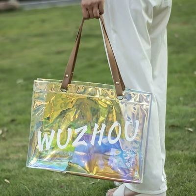 Cosméticos Comodidad Lo más nuevo Moderno Personalizado Ecológico Largo Inodoro Bolso de compras transparente