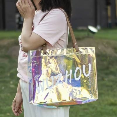 Cosméticos Comodidad Lo más nuevo Moderno Personalizado Ecológico Largo Inodoro Bolso de compras transparente