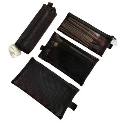 Estilo manipulado impermeable transparente malla de nylon logotipo personalizado maquillaje grande bolsa cosmética