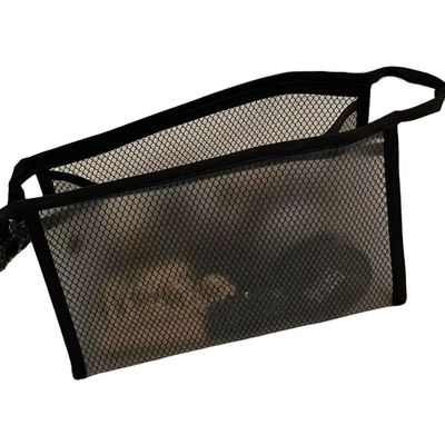 Estilo manipulado impermeable transparente malla de nylon logotipo personalizado maquillaje grande bolsa cosmética