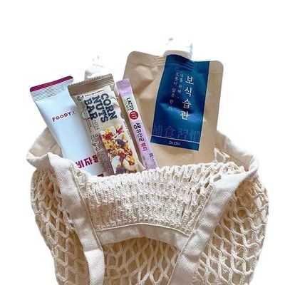 Logotipo personalizado Eco Organic Cotton Mesh Net Bolsa de compras reutilizable para alimentos de frutas y verduras