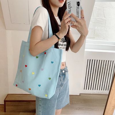 Bolso de toque de lona bordado a medida para mujeres Bolso de hombro de compras duradero de tamaño medio
