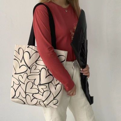 Bolso de toque de lona bordado a medida para mujeres Bolso de hombro de compras duradero de tamaño medio