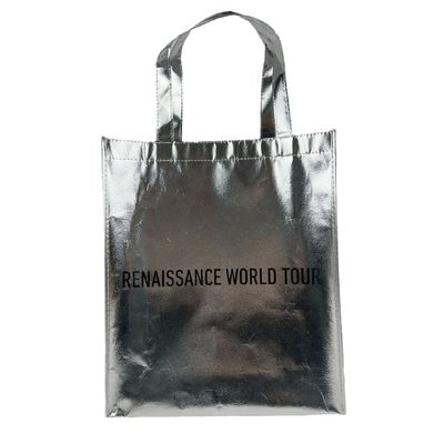 Bolsa de compras ecológica de oro laminado Bolsa metálica de plata no tejida con logotipo personalizado