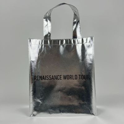Bolsa de compras ecológica de oro laminado Bolsa metálica de plata no tejida con logotipo personalizado