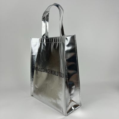 Bolsa de compras ecológica de oro laminado Bolsa metálica de plata no tejida con logotipo personalizado
