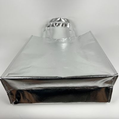 Bolsa de compras ecológica de oro laminado Bolsa metálica de plata no tejida con logotipo personalizado