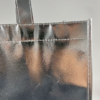 Bolsa de compras ecológica de oro laminado Bolsa metálica de plata no tejida con logotipo personalizado
