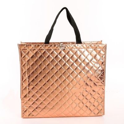 Bolsa de compras ecológica de oro laminado Bolsa metálica de plata no tejida con logotipo personalizado