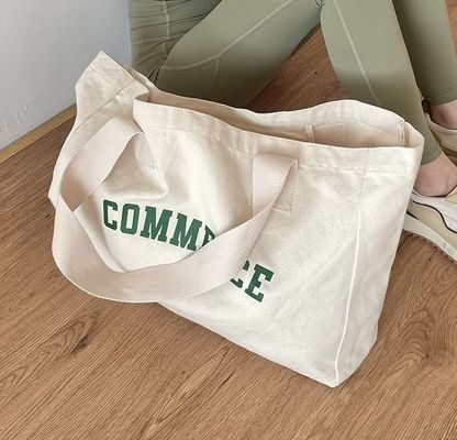 Bolso de lienzo natural extra grande con impresión de logotipo para necesidades de compras