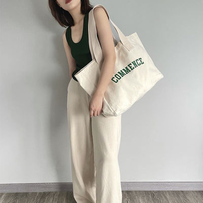 Bolso de lienzo natural extra grande con impresión de logotipo para necesidades de compras