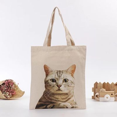 Carinoso patrón de gato bolso de toque de lona reutilizable para necesidades de compras y viajes ecológicos