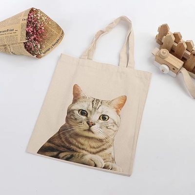 Carinoso patrón de gato bolso de toque de lona reutilizable para necesidades de compras y viajes ecológicos