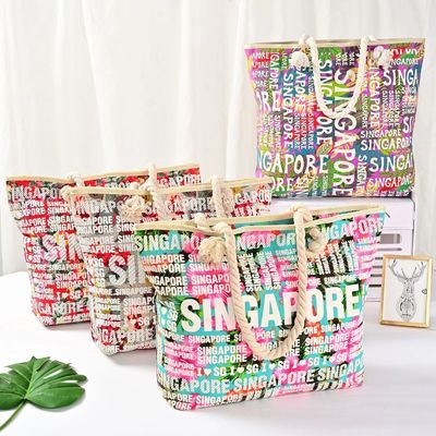 Largo de lona simple reutilizable bolsa de compras bolsa de playa con el último estilo de moda
