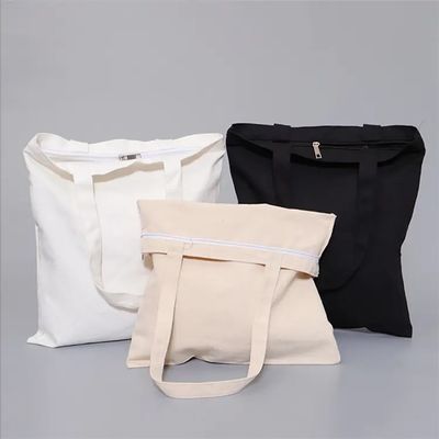 Diseño personalizado de color natural 100% algodón lienzo bolsa de toque con cremallera para eco-compras