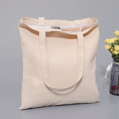 Diseño personalizado de color natural 100% algodón lienzo bolsa de toque con cremallera para eco-compras