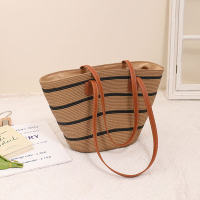 Bolsa de playa de paja hecha a mano Raffia para unisex Summer Bucket Tote Style Basket