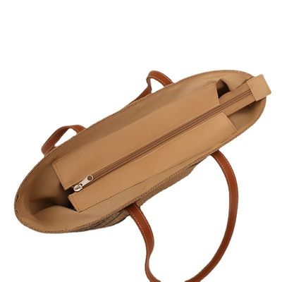 Bolsa de playa de paja hecha a mano Raffia para unisex Summer Bucket Tote Style Basket