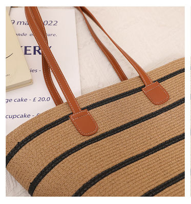 Bolsa de playa de paja hecha a mano Raffia para unisex Summer Bucket Tote Style Basket