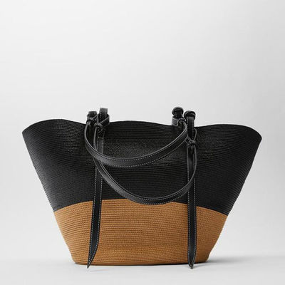 Bolso de playa de paja de gran capacidad de exterior Vintage Bolso de hombro tejido a mano Bolsas de ratán Raffia