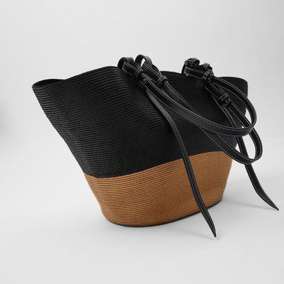 Bolso de playa de paja de gran capacidad de exterior Vintage Bolso de hombro tejido a mano Bolsas de ratán Raffia