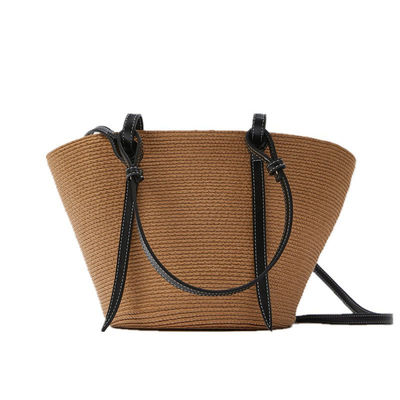 Bolso de playa de paja de gran capacidad de exterior Vintage Bolso de hombro tejido a mano Bolsas de ratán Raffia