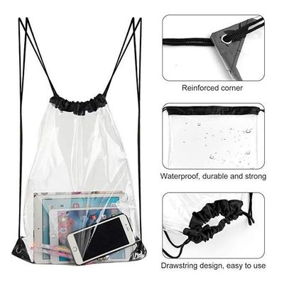 Impreso a medida impermeable PVC transparente Mochila transparente de tira de la cuerda Bolso de bolso para regalos