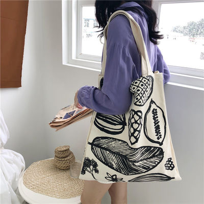 Impresión de hojas de estilo Bolsa de lienzo gruesa de gran capacidad Compras de comestibles con logotipo personalizado