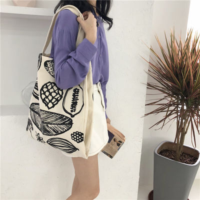 Impresión de hojas de estilo Bolsa de lienzo gruesa de gran capacidad Compras de comestibles con logotipo personalizado