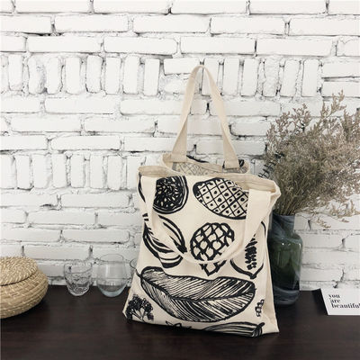Impresión de hojas de estilo Bolsa de lienzo gruesa de gran capacidad Compras de comestibles con logotipo personalizado
