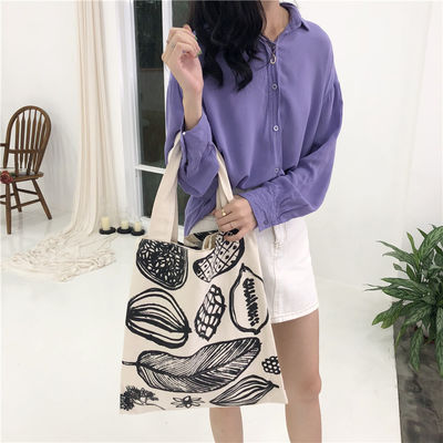 Impresión de hojas de estilo Bolsa de lienzo gruesa de gran capacidad Compras de comestibles con logotipo personalizado