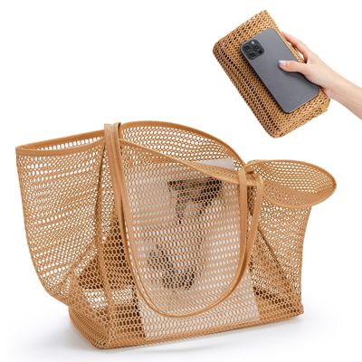 Bolso de playa de malla reutilizable de gran capacidad personalizado Bolso de hombro para viajes al aire libre de mujeres