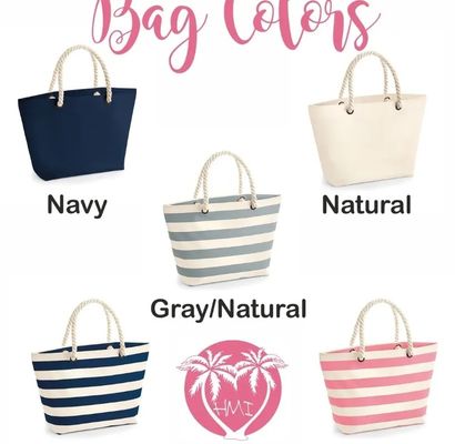 Bolso de bolsa de canvas a rayas personalizado para la escuela de playa de verano