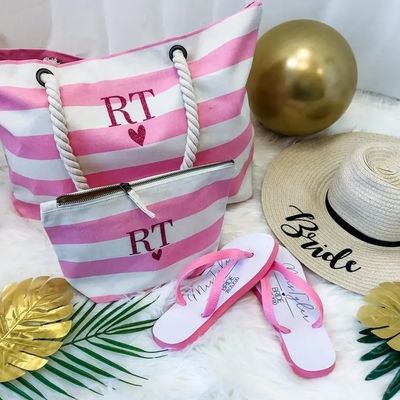 Bolso de bolsa de canvas a rayas personalizado para la escuela de playa de verano