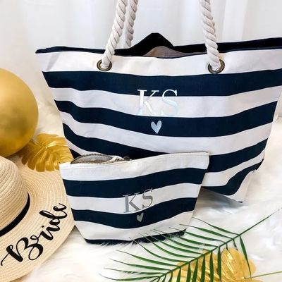 Bolso de bolsa de canvas a rayas personalizado para la escuela de playa de verano