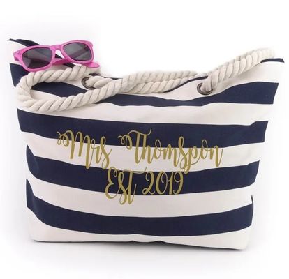 Bolso de bolsa de canvas a rayas personalizado para la escuela de playa de verano